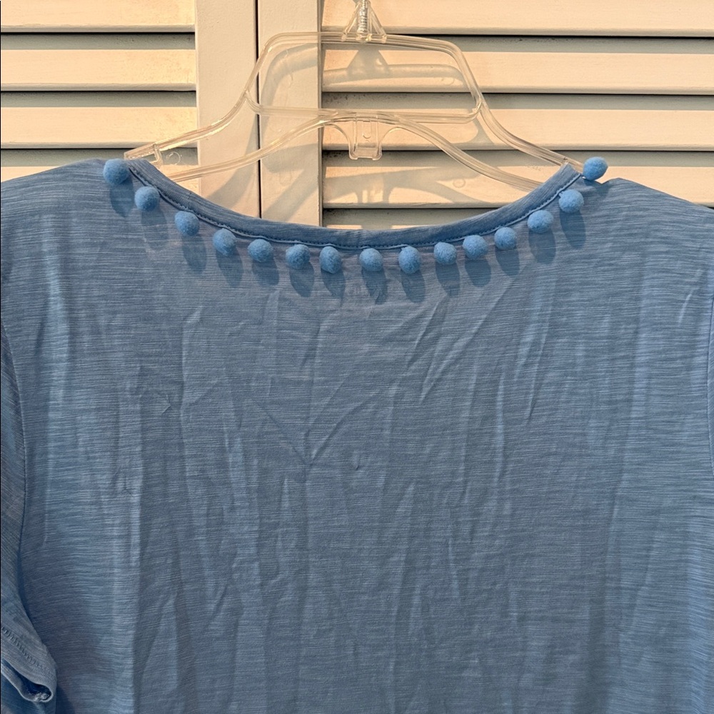 Lilly Pulitzer Light Blue Pom-Pom V-Neck Tee - Picture 8 of 8